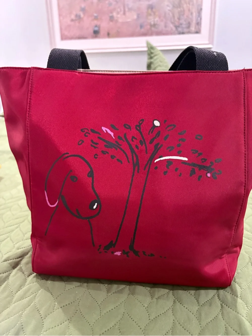 Kate Spade Maira Kalman Tote Handbag Red Darling Dog Canvas Zip Purse Medium - Picture 1 of 7